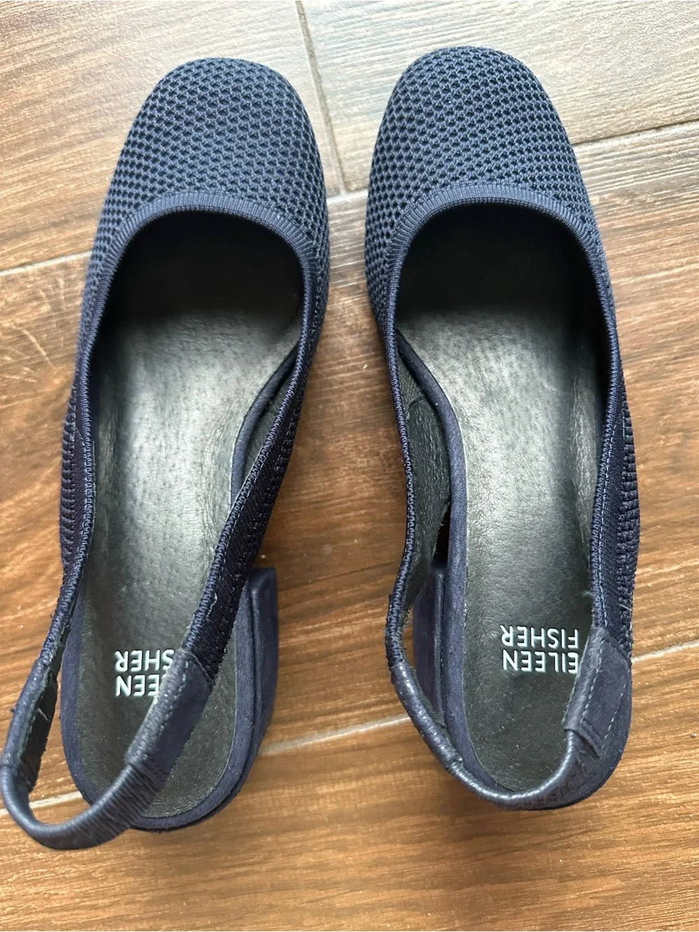 Eileen Fisher Navy Blue Yarn Knit Slingback Block Heel Pumps Size 8.5